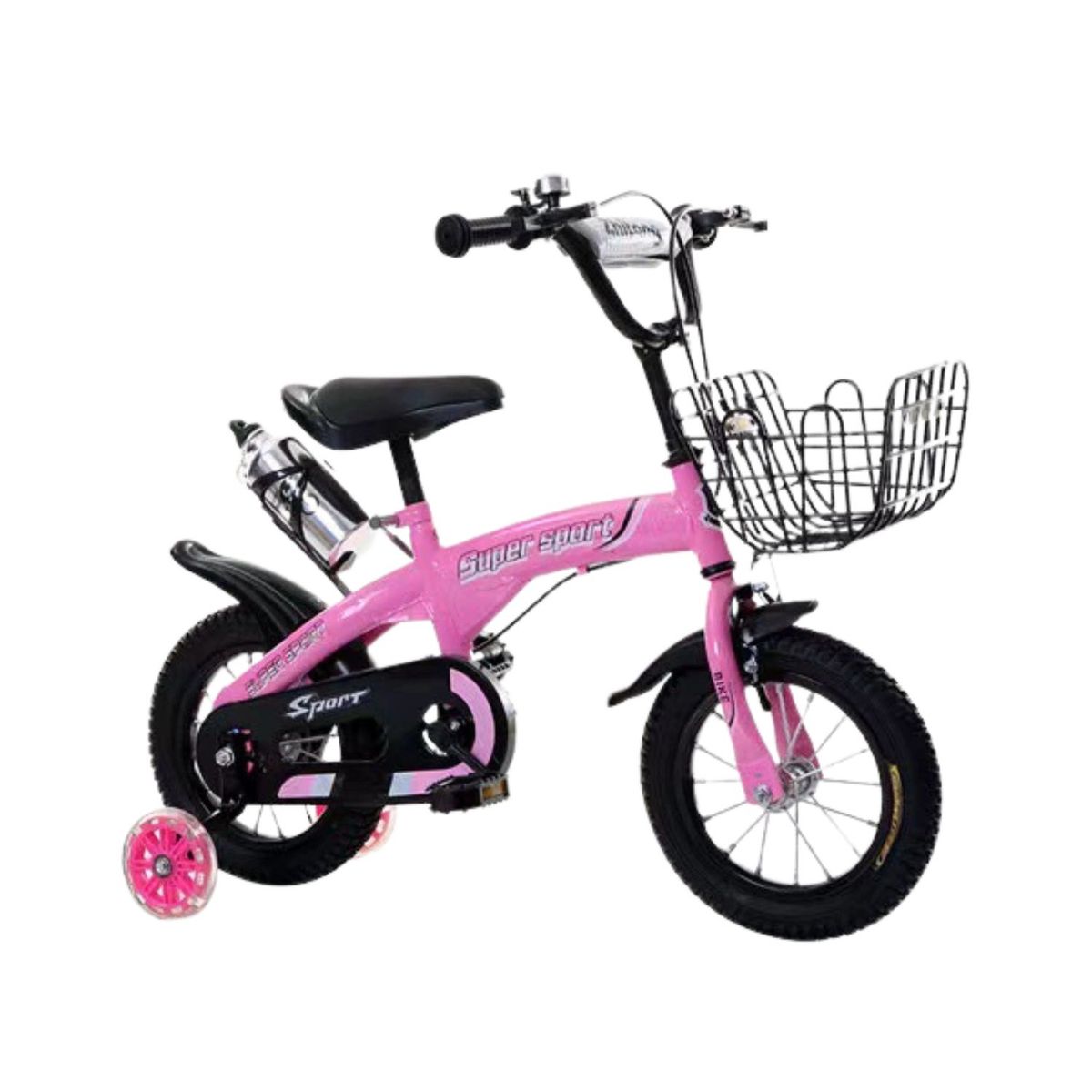 BABYLUNA - Bicicleta Aro 12 con Cesta, Ruedas y Botellón de Agua Rosado
