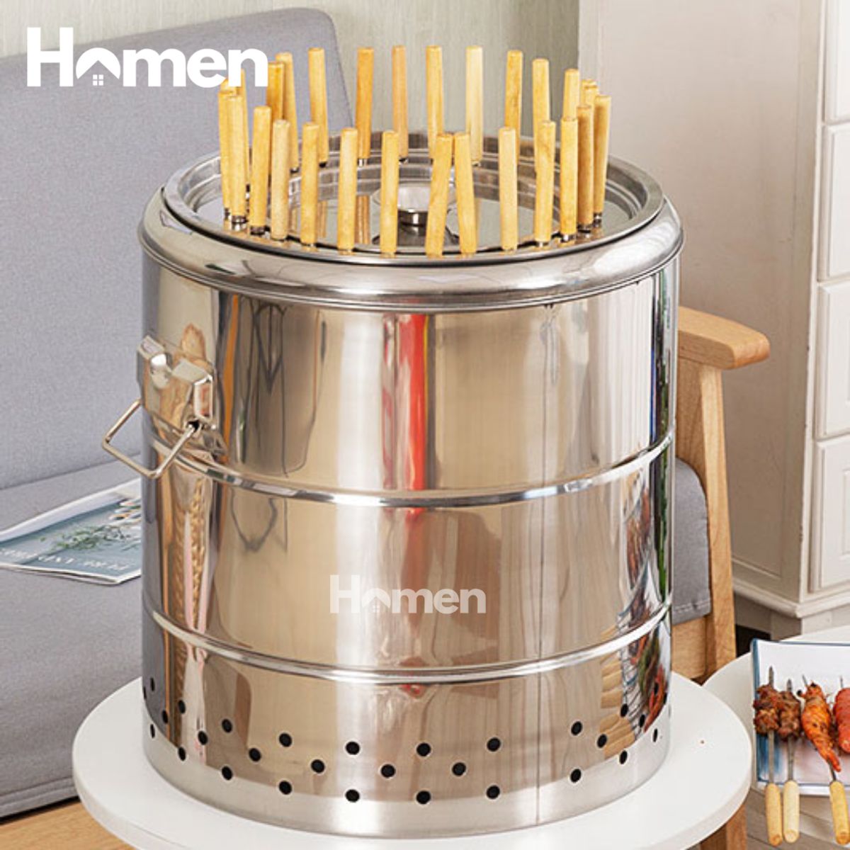 HOMEN - Parrilla De Carbón Barbacoa Para Anticuchos Sin Humo