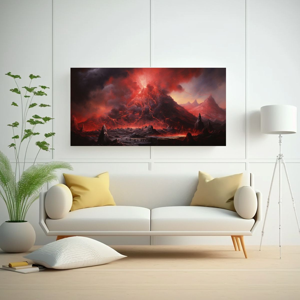 GENERICO - Pintura Abstracta De Volcán Con Colores Rojos En 140x70 Cm.