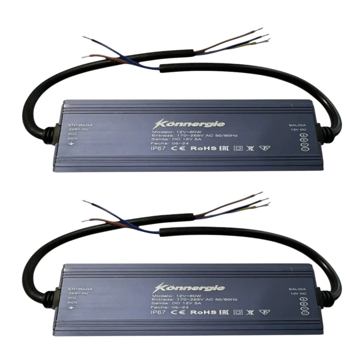 2 Fuentes de Poder 12V 5A 60W IP67 Hermética, marca GENERICO - Foto Principal