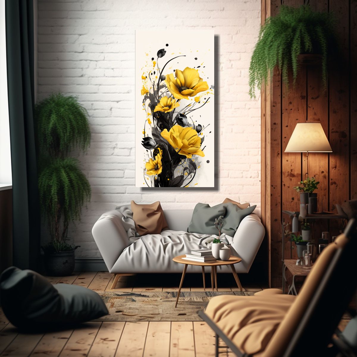 GENERICO - Cuadro Acuarela Baño Yellow AND Black Colors 70x140 Cm