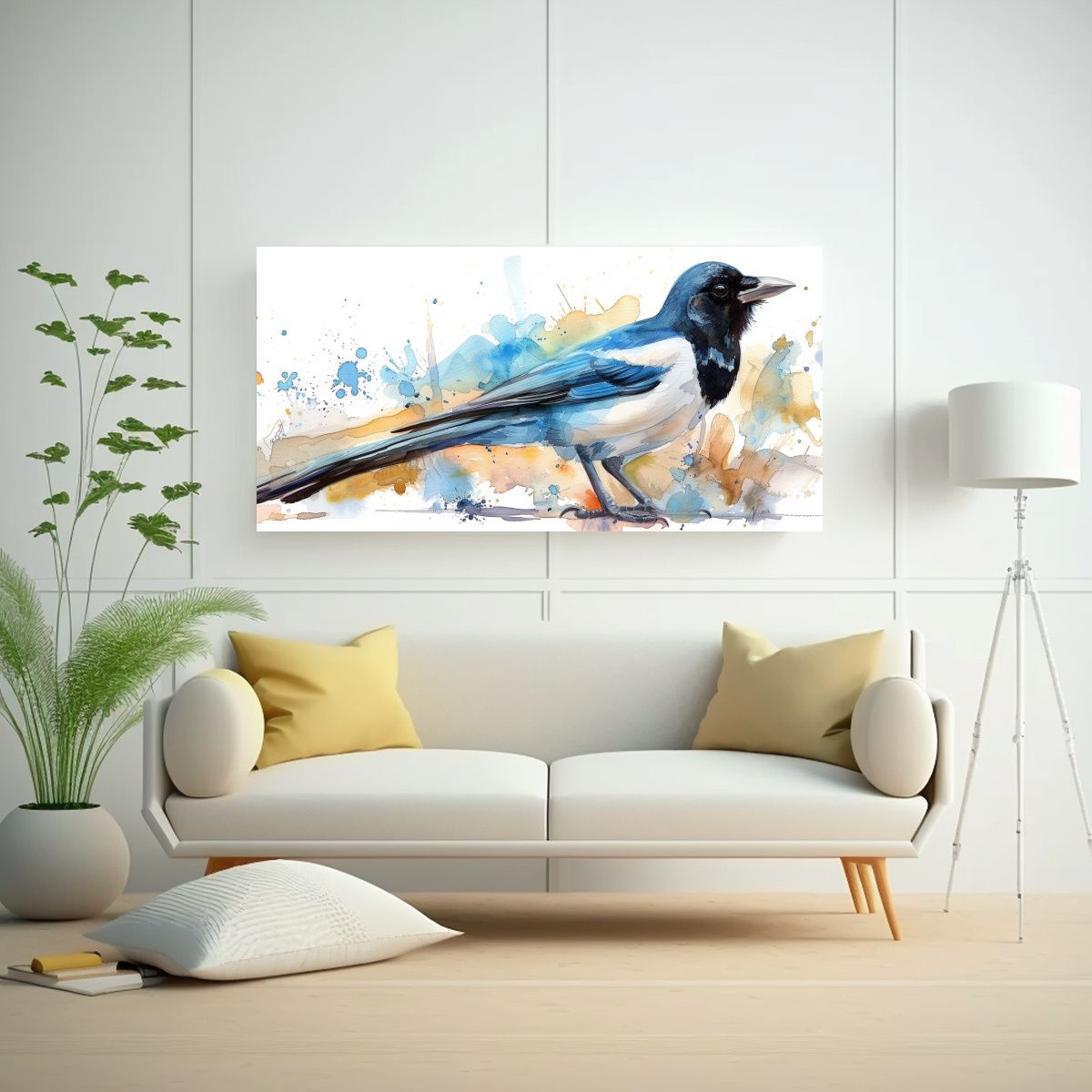 GENERICO - Cuadro Acuarela Pega Eurasian En Fondo Blanco 140x70 Cm