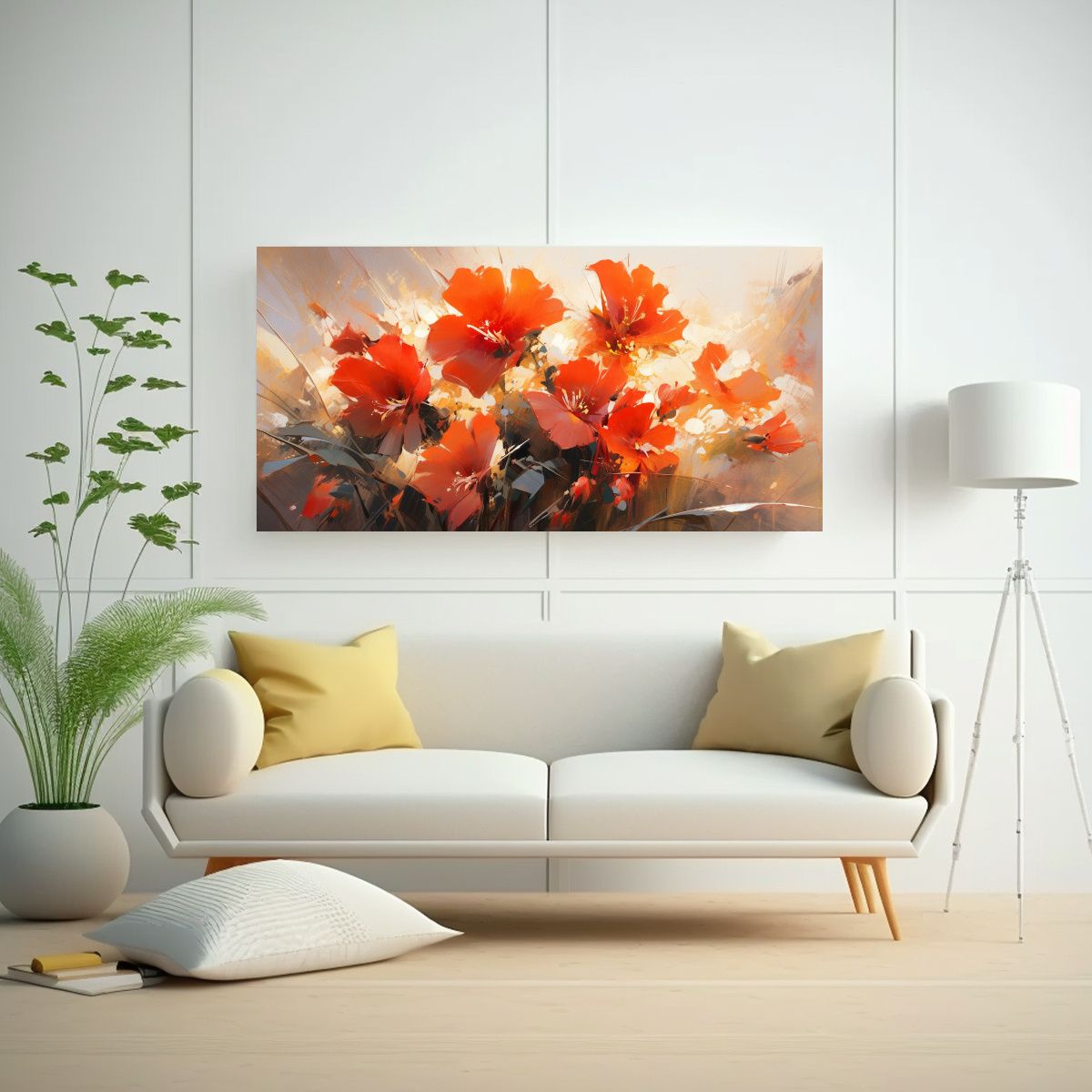 GENERICO - Pintura De Flores En Lienzo Abstracto A Red AND 140x70 Cm.