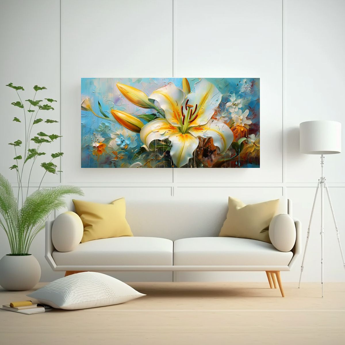 GENERICO - Cuadro De Lirio Colorido Y Luminoso Con Pigmento 140x70 Cm