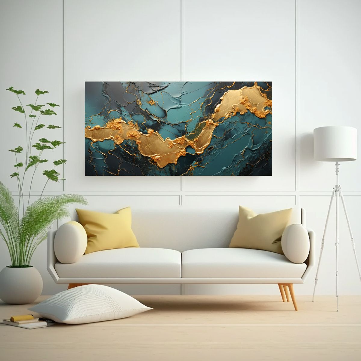 GENERICO - Pintura Abstracta Dorada Y Negra En Decoración 140x70 Cm
