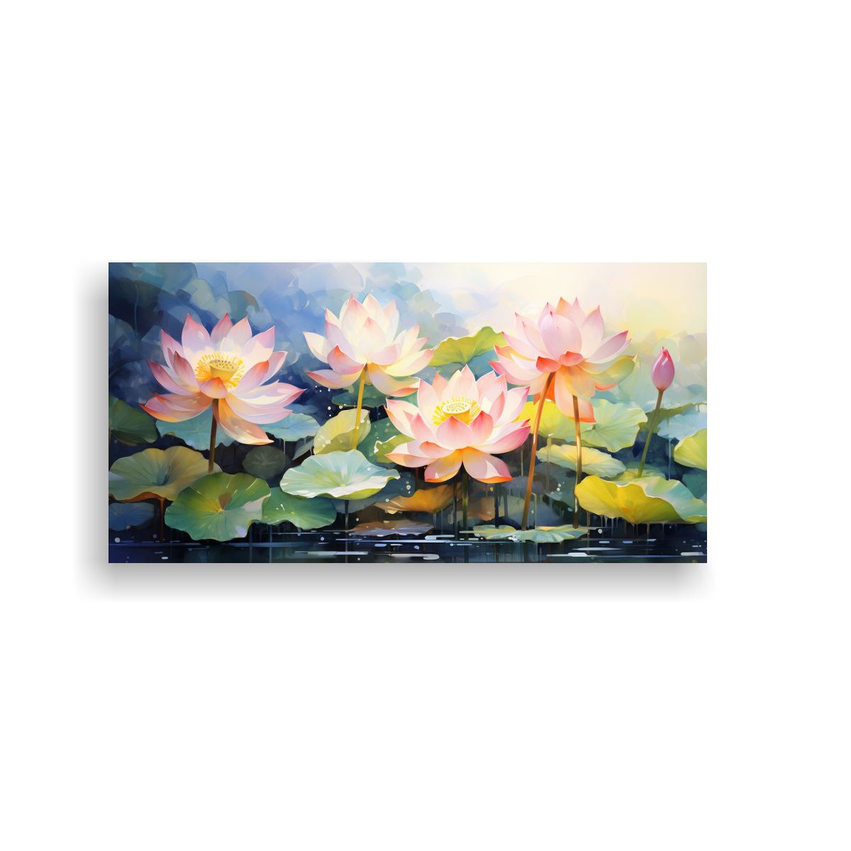 GENERICO - Pintura Abstracta De Flores De Loto Amarillo Y 120x60 Cm.