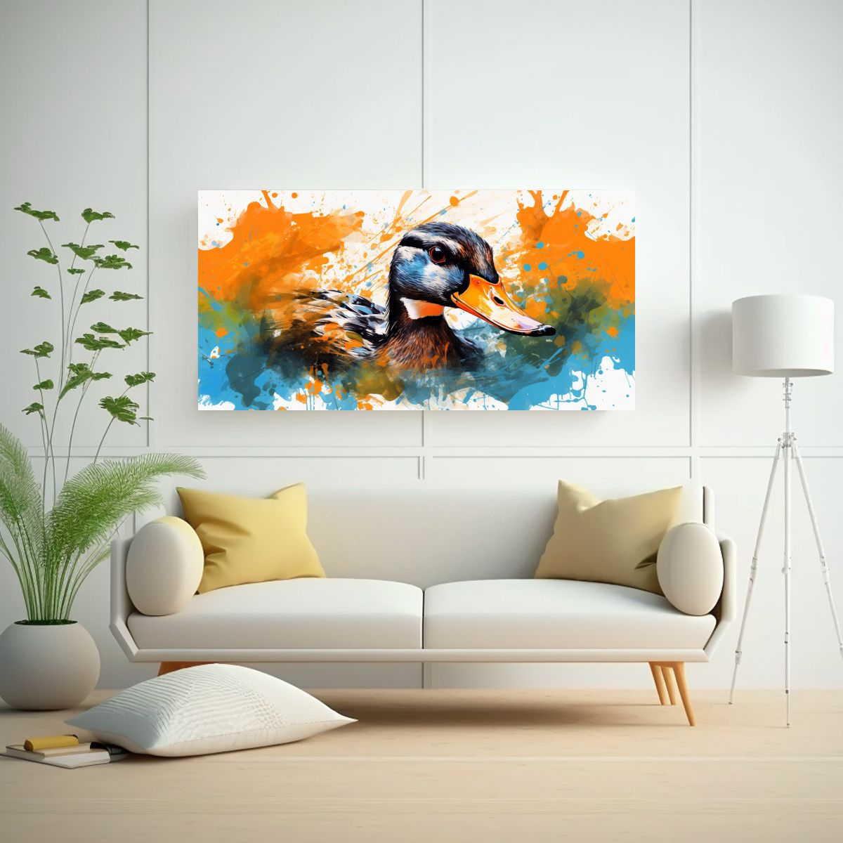 GENERICO - Cuadro Patos Vibrantes Y Naranjas Neo Pop Art En 140x70 Cm