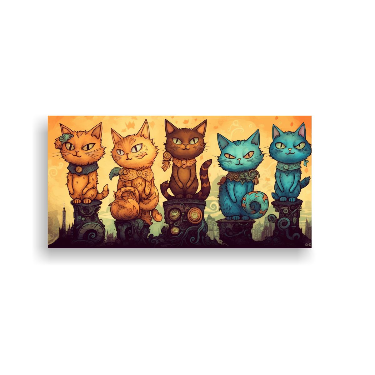 GENERICO - Cuadro Pared Gatos En Pila Mirando Colores Líneas 140x70 Cm