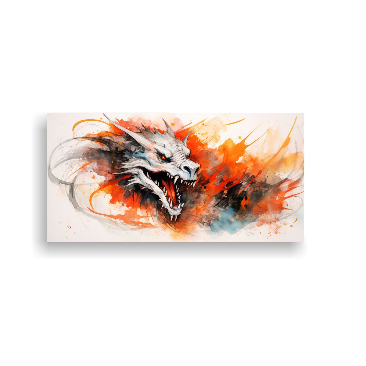 GENERICO - Pintura Escena Dragón Acuarela Y Naranja Estilo 140x70 Cm