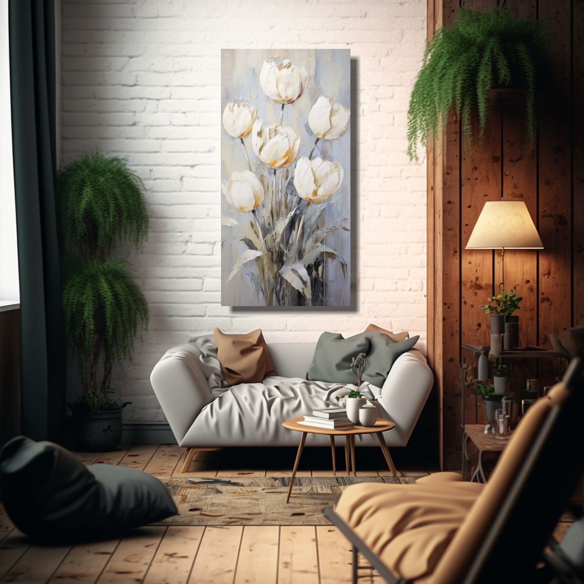 GENERICO - Pintura En Lienzo De Tulipanes Blancos En Estilo 70x140 Cm