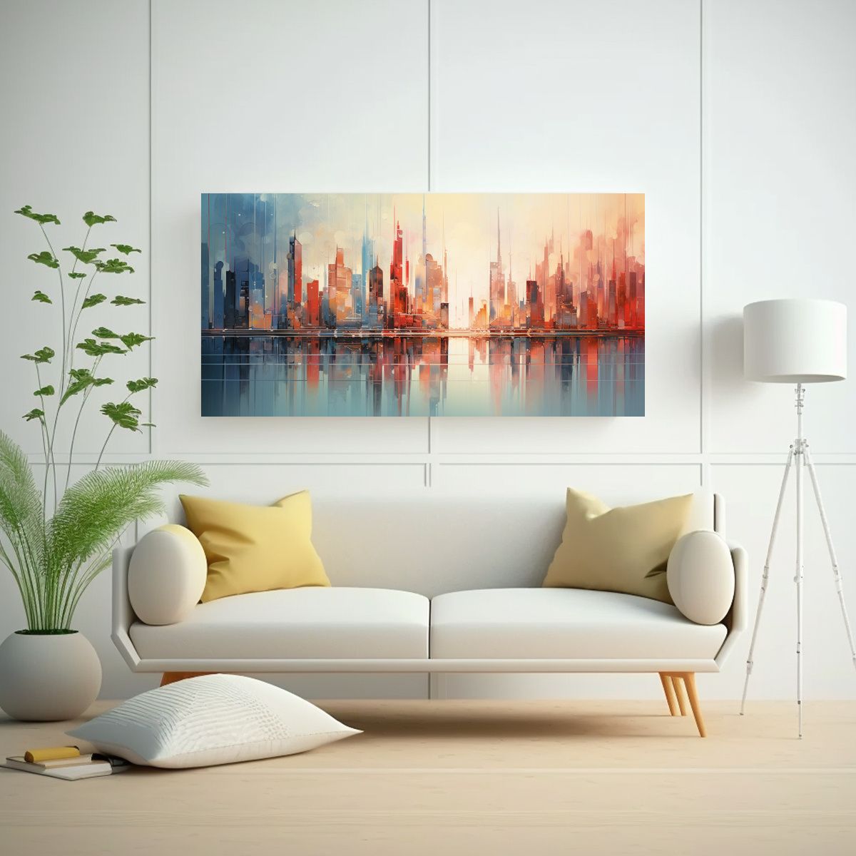 GENERICO - Pintura Acuarela Abstracta De Ciudad Con Estilo 120x60 Cm.