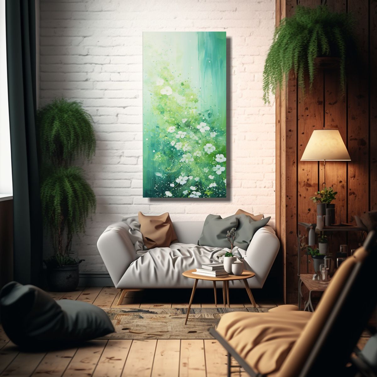 GENERICO - Lienzo Patron Intenso En Verde Y Plata Estilo 70x140 Cm