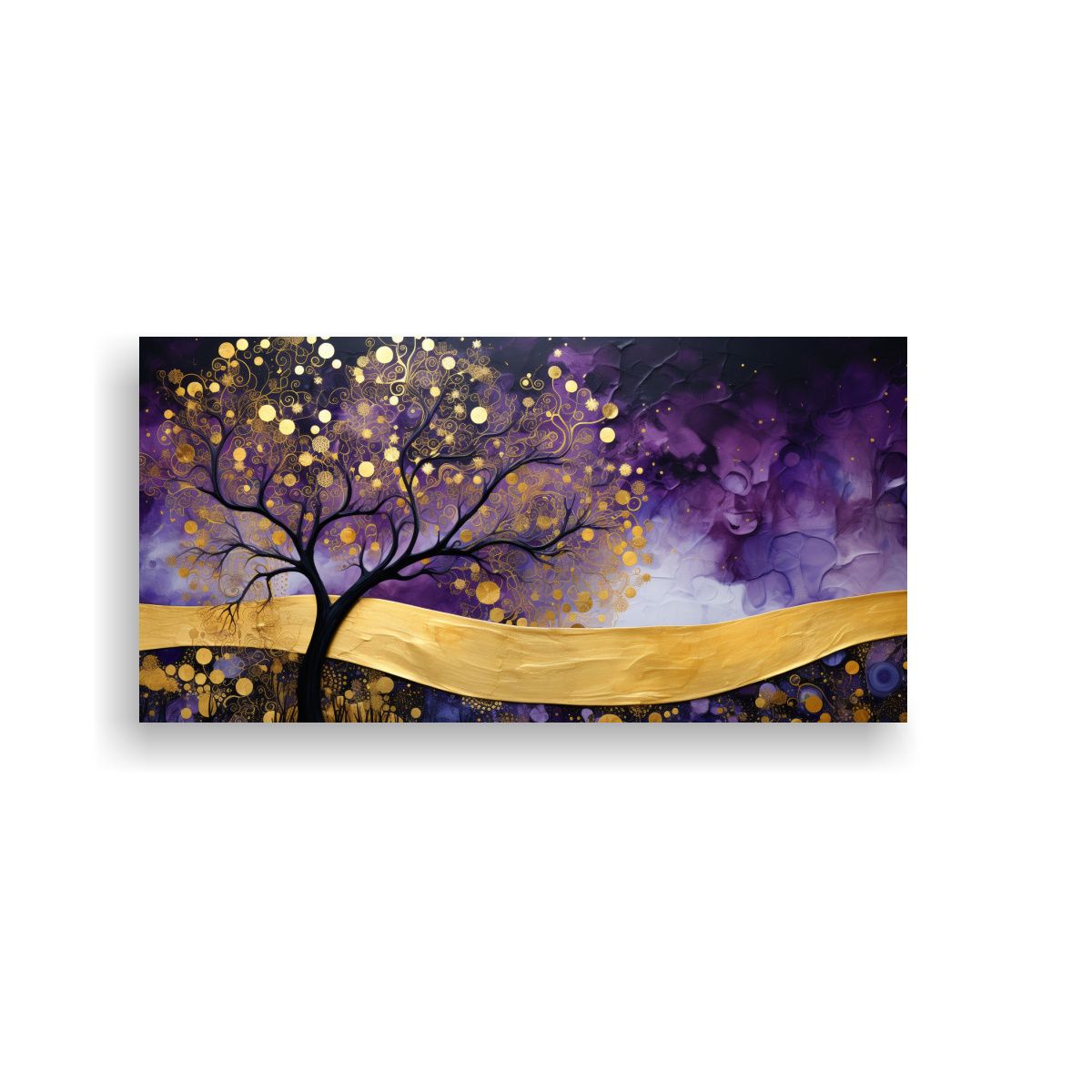 GENERICO - Pintura Decorativa De árbol En Morado Y Amarillo 140x70 Cm