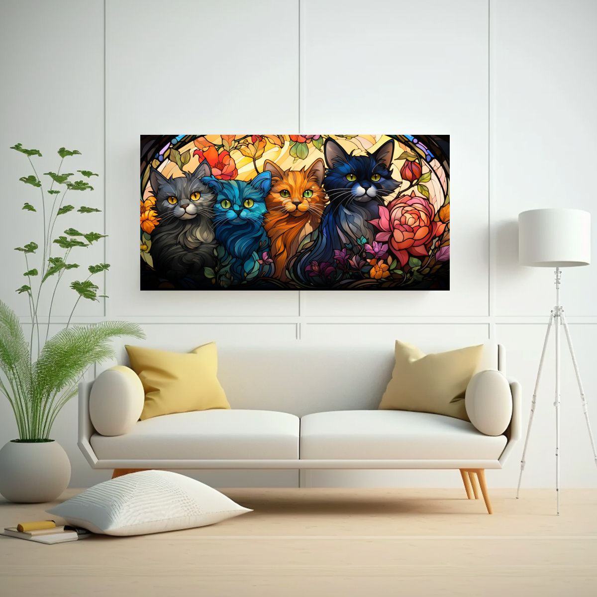 GENERICO - Arte Digital Vidriera Gatos Adorable Pinturas 120x60 Cm.