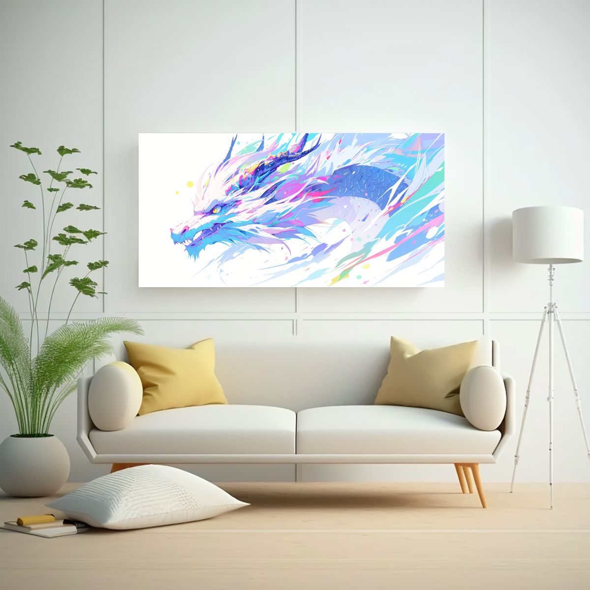 GENERICO - Pintura De Lienzo Estilo Dragón En Tonos Pastel 120x60 Cm.