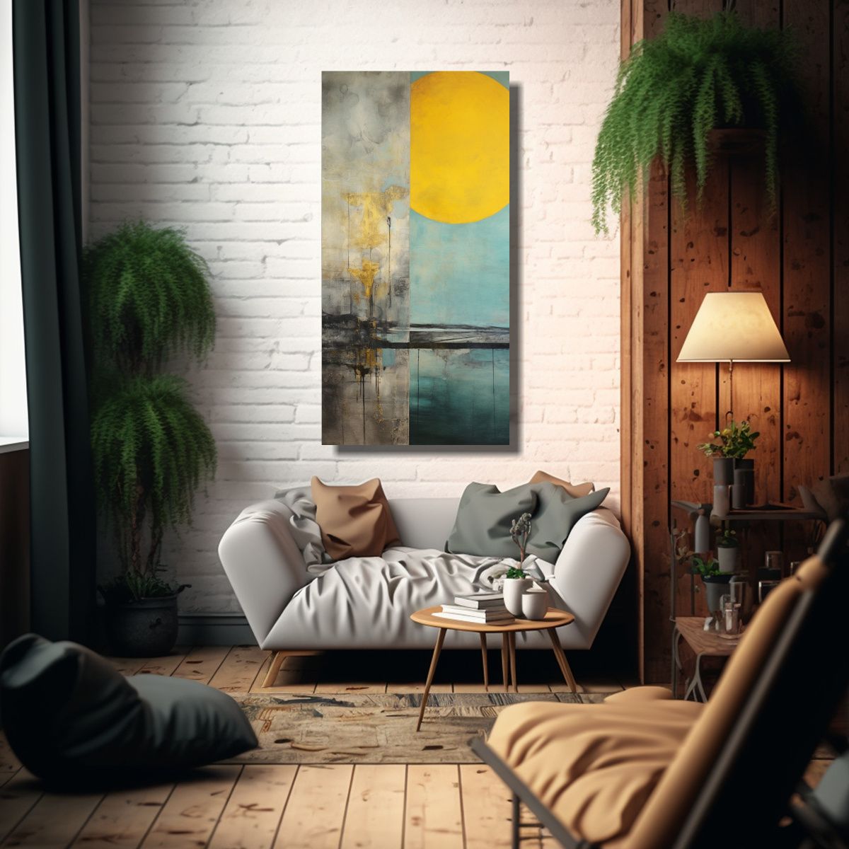 GENERICO - Pintura Lienzo Decoración Con Textura Amarillo 70x140 Cm