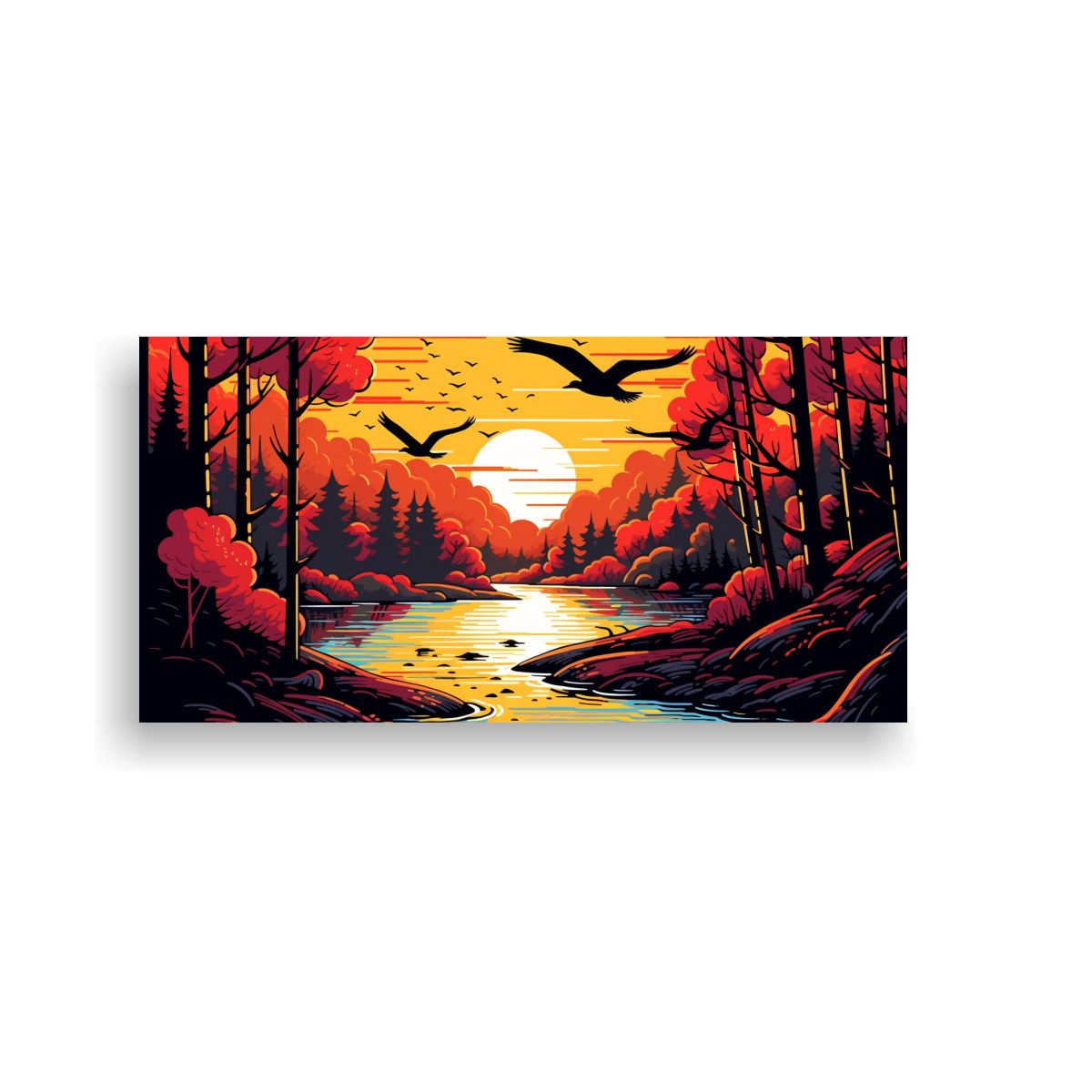 GENERICO - Cuadro Paisaje Épico Estilizado En Lienzo De 140x70 Cm.