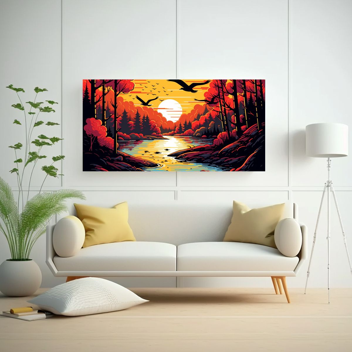 GENERICO - Cuadro Paisaje Épico Estilizado En Lienzo De 140x70 Cm.