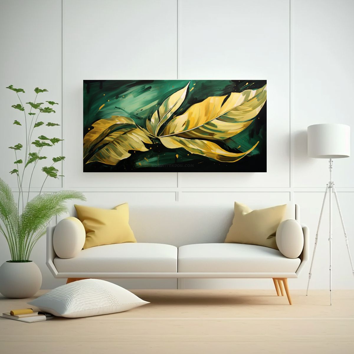 GENERICO - Cuadro Arte De Pared Hojas De Plátano En Verde Y 120x60 Cm