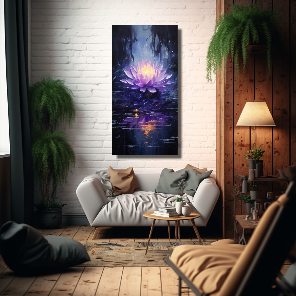 GENERICO - Cuadro Inspirador Baño Loto Negro Brillante En 70x140 Cm