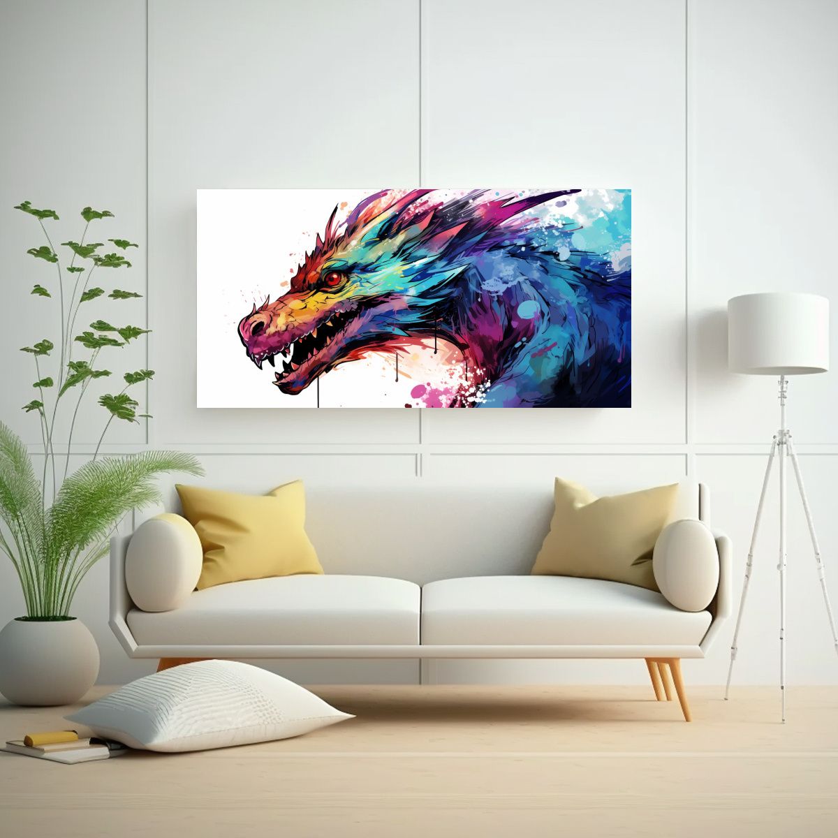 GENERICO - Cuadro Moderno Brillante Dragón En Colores 120x60 Cm