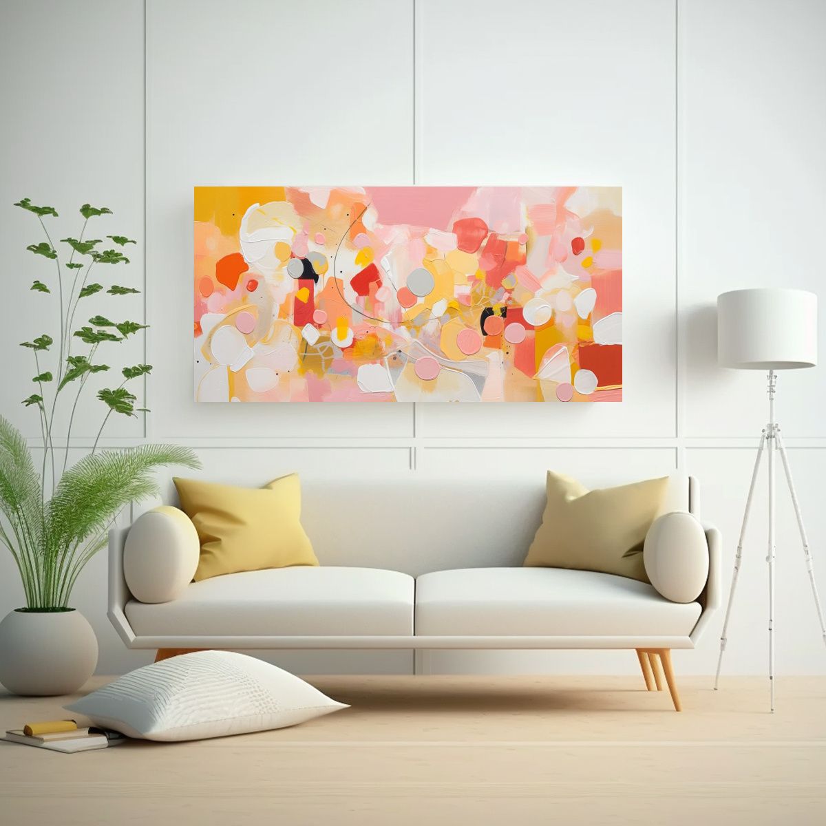 GENERICO - Pintura Decorativa Amarillos Y Blancos En Lienzo 140x70 Cm.
