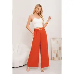 MPROPIA - Pantalon Palazzo Algodon Mujer Tipo Lino Bota Ancha Hebilla 3006