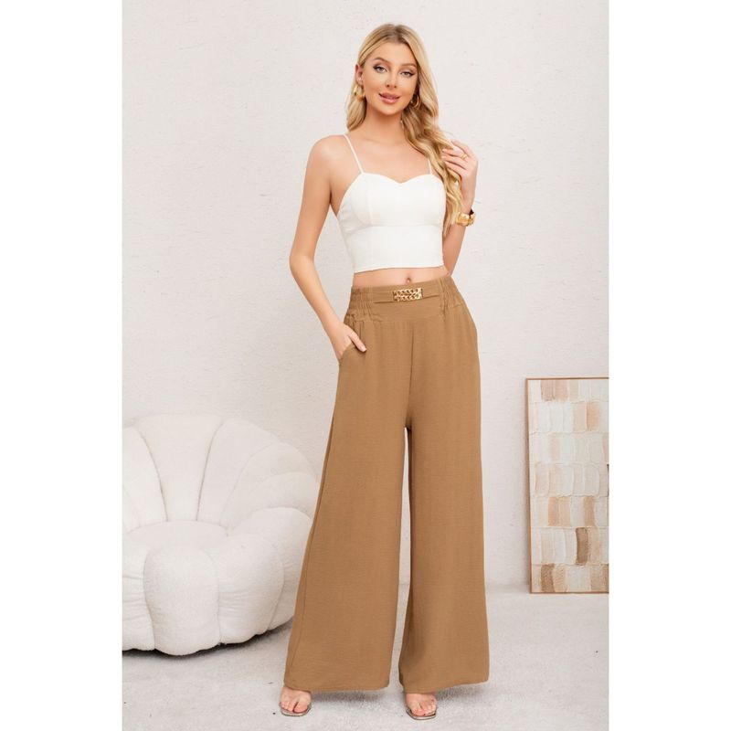 MPROPIA - Pantalon Palazzo Algodon Mujer Tipo Lino Bota Ancha Hebilla 3006