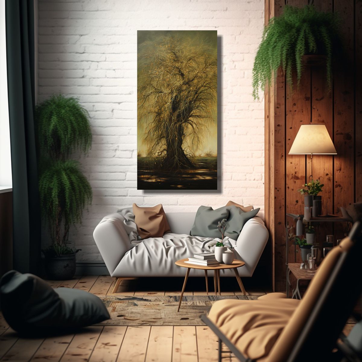 GENERICO - Cuadro Abstracto Línea De árbol De Sauce 70x140 Cm