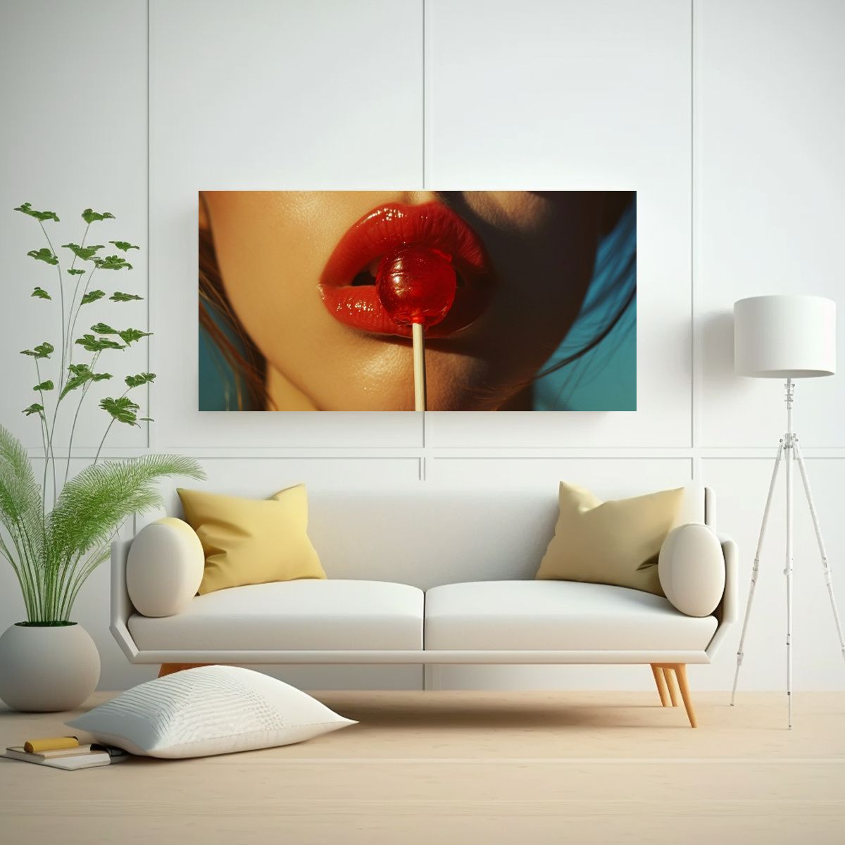 GENERICO - Detallado Bodegón De Labios Comiendo Piruleta Y 140x70 Cm
