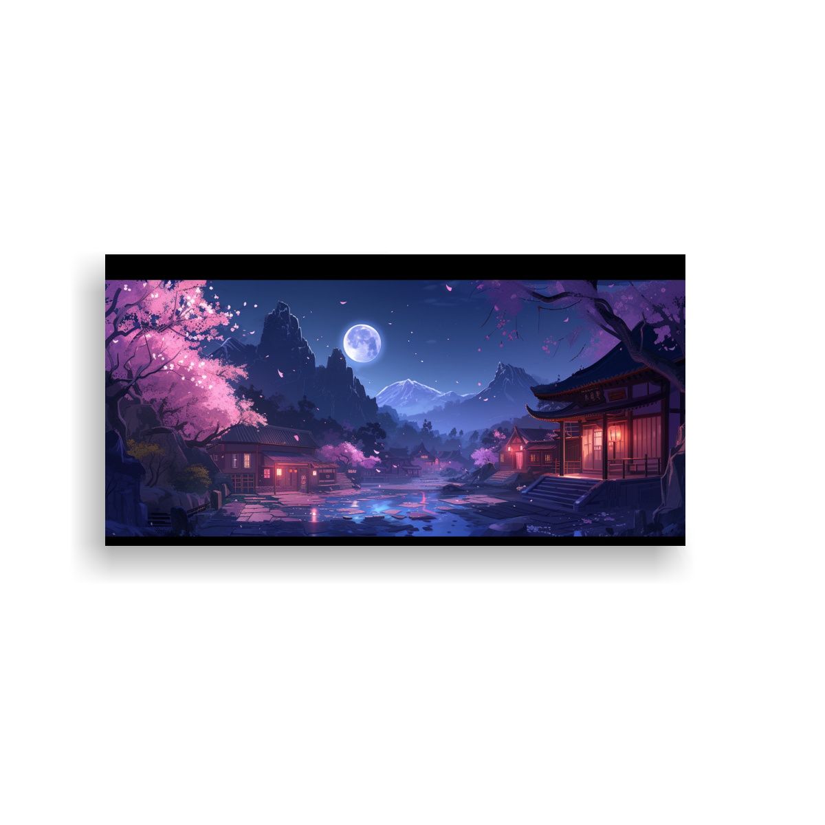 GENERICO - Pintura Decorativa De Noche En Un Pueblo Rodeado 140x70 Cm.