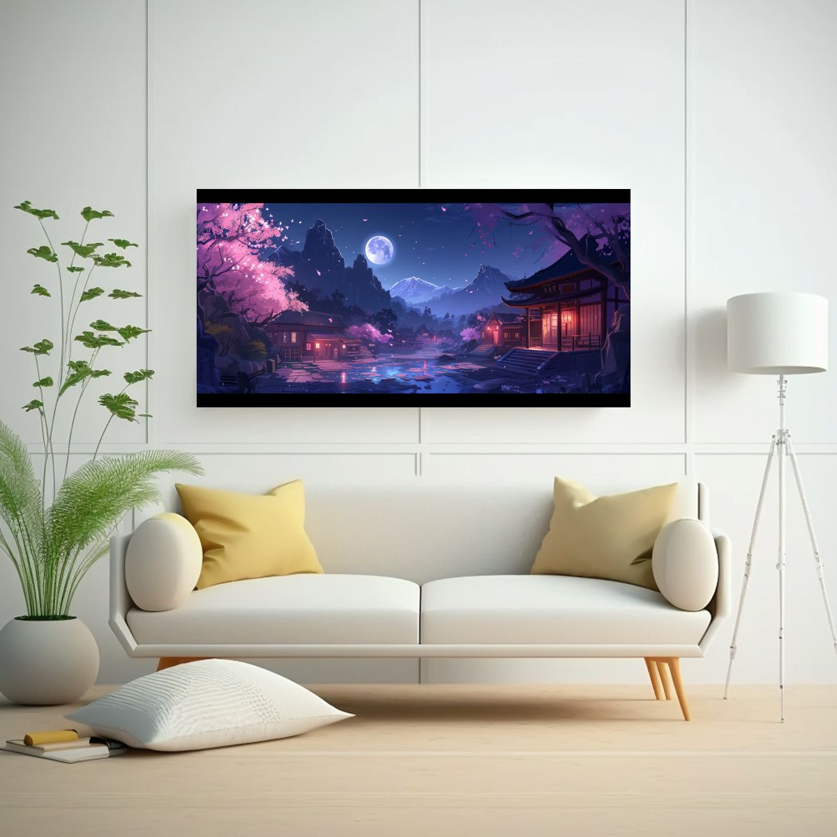 GENERICO - Pintura Decorativa De Noche En Un Pueblo Rodeado 140x70 Cm.
