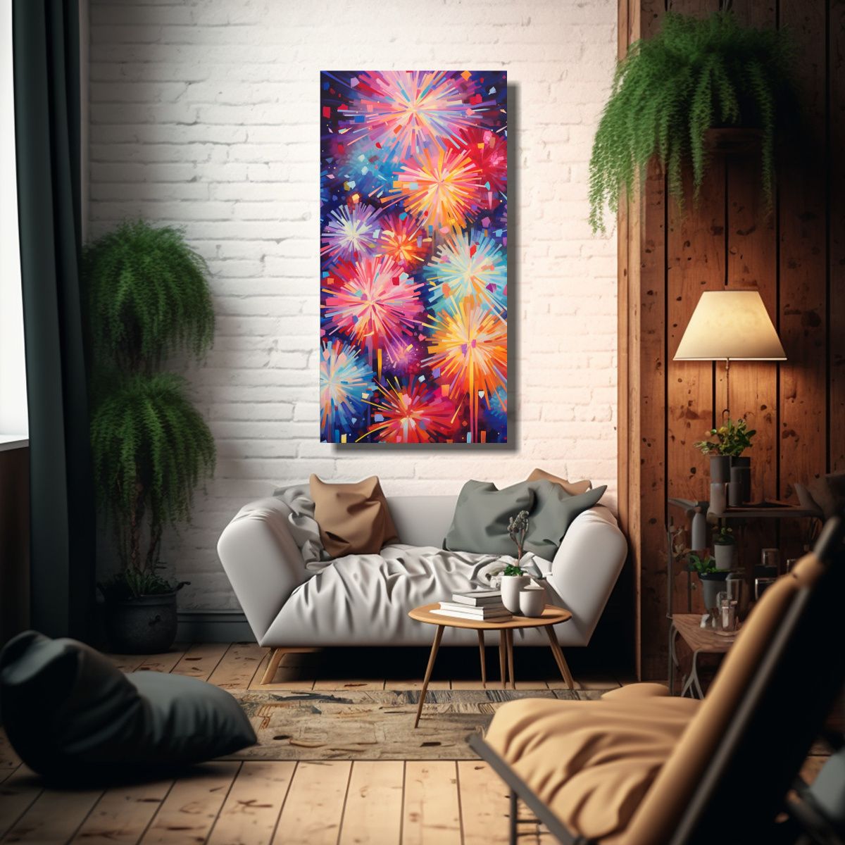 GENERICO - Pintura Decorativa Equilibrio De Fuegos 70x140 Cm.