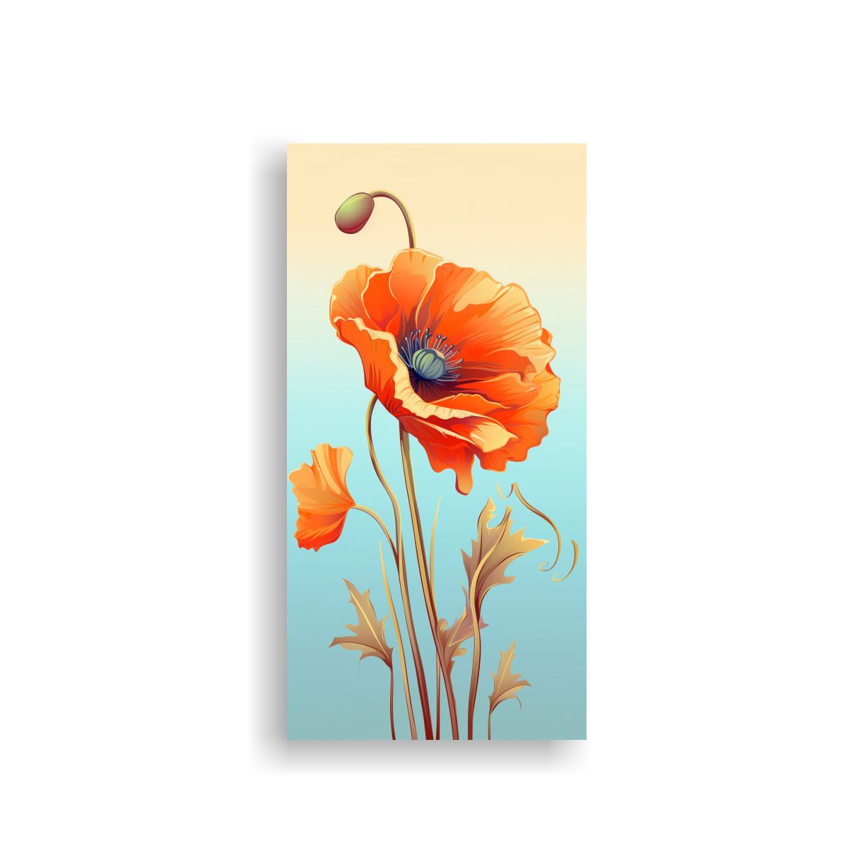 GENERICO - Cuadro Floral De Amapola Naranja En Tela Sublimada 70x140 Cm