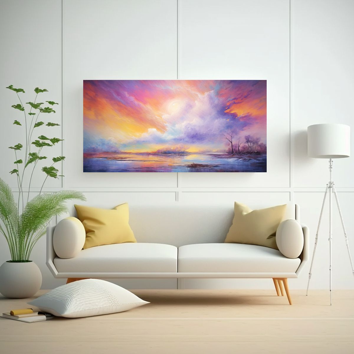 GENERICO - Cuadro Abstracto Paisaje Arcoíris Y Púrpura En 120x60 Cm