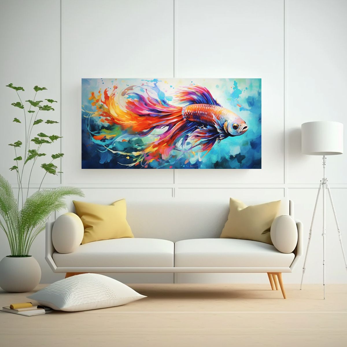 GENERICO - Lienzo Horizontal Betta Fish Acuarela Detalles 120x60 Cm