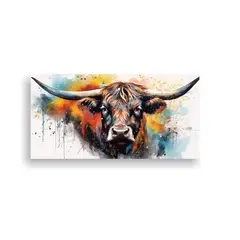 GENERICO - Pintura Arte Forma Vaca Angus Acuarelas Coloridas 140x70 Cm.