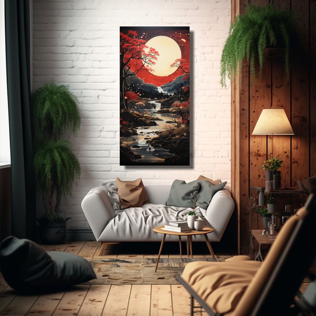 GENERICO - Pintura Composición Temática Con Luna Junto A 70x140 Cm
