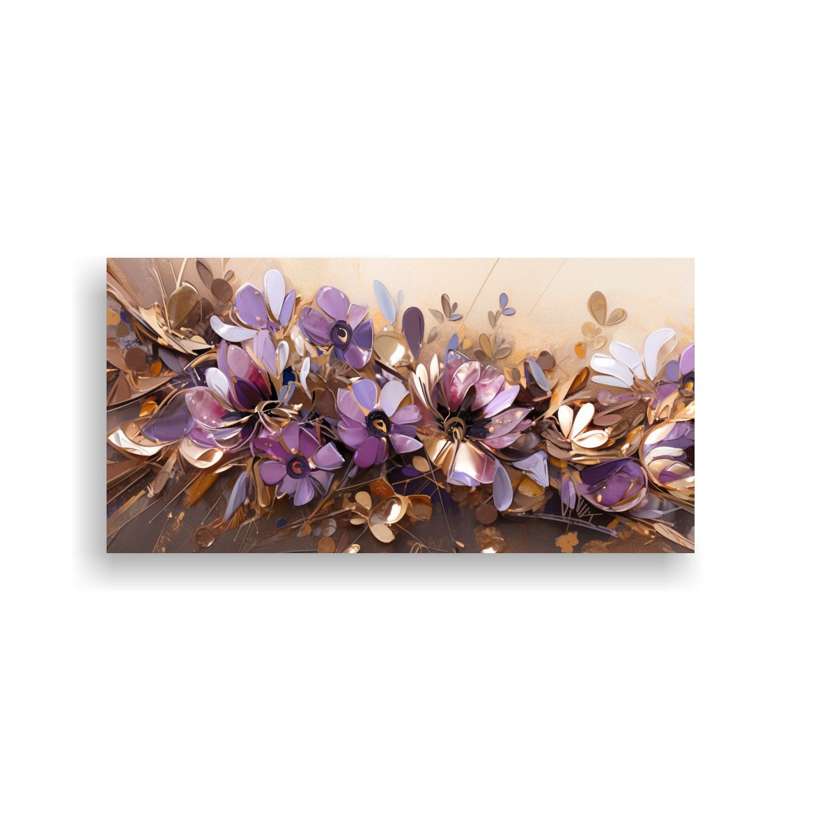 GENERICO - Cuadro De Arte Floral Morado Y Dorado Para 140x70 Cm