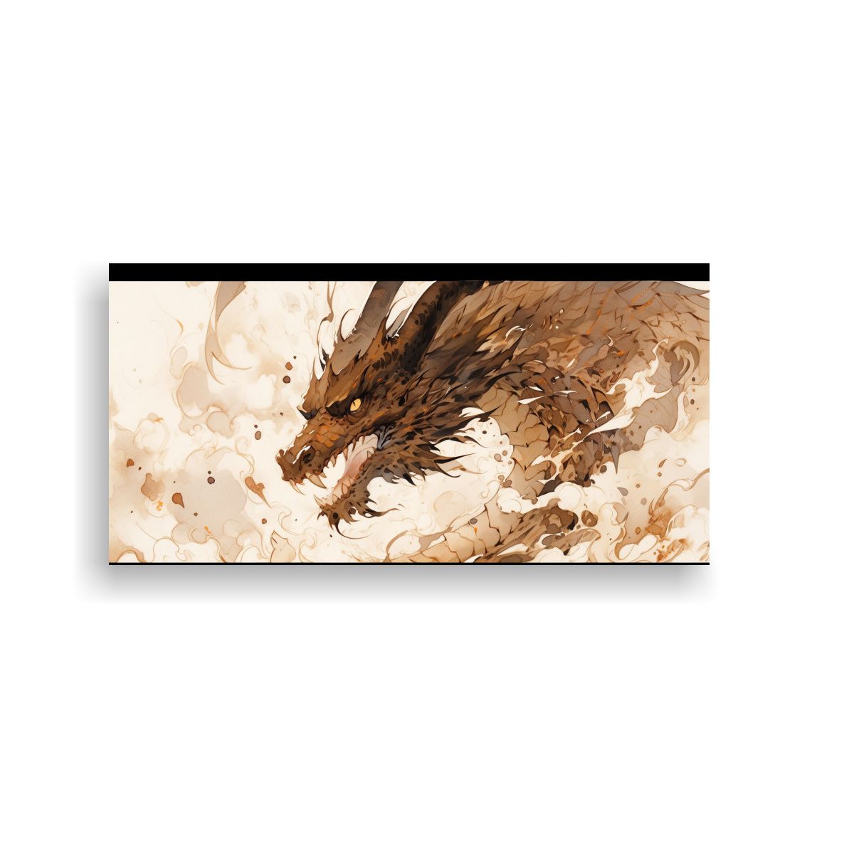 GENERICO - Pintura De Dragón Acuarela Y Marrones En Lienzo 140x70 Cm.