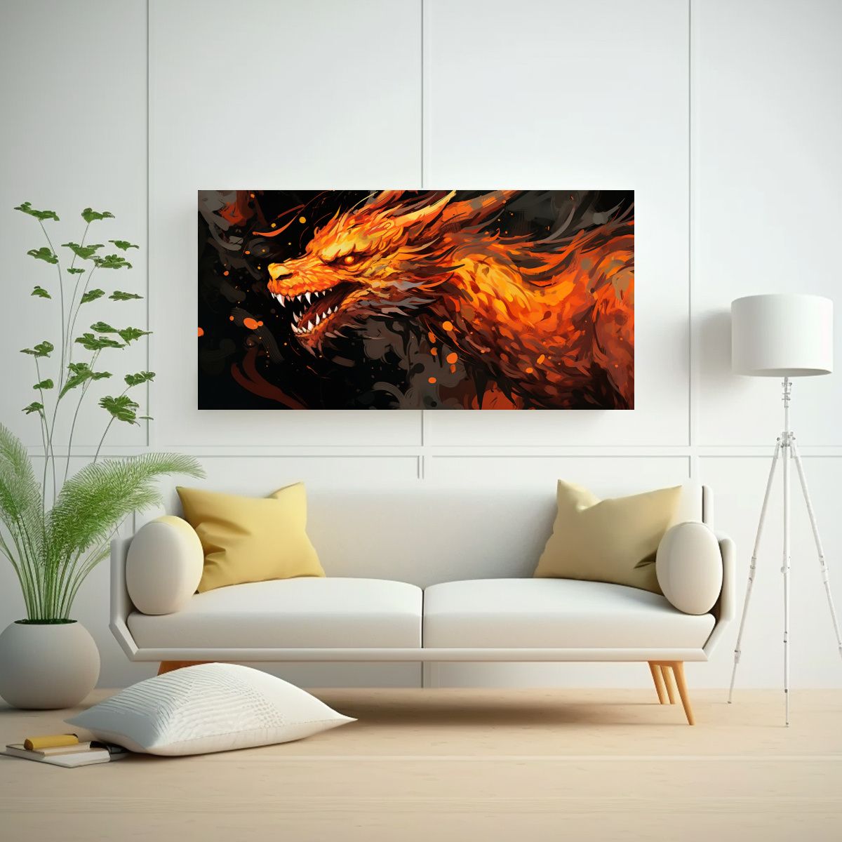 GENERICO - Pintura Decorativa Rectangular De Dragón En 140x70 Cm