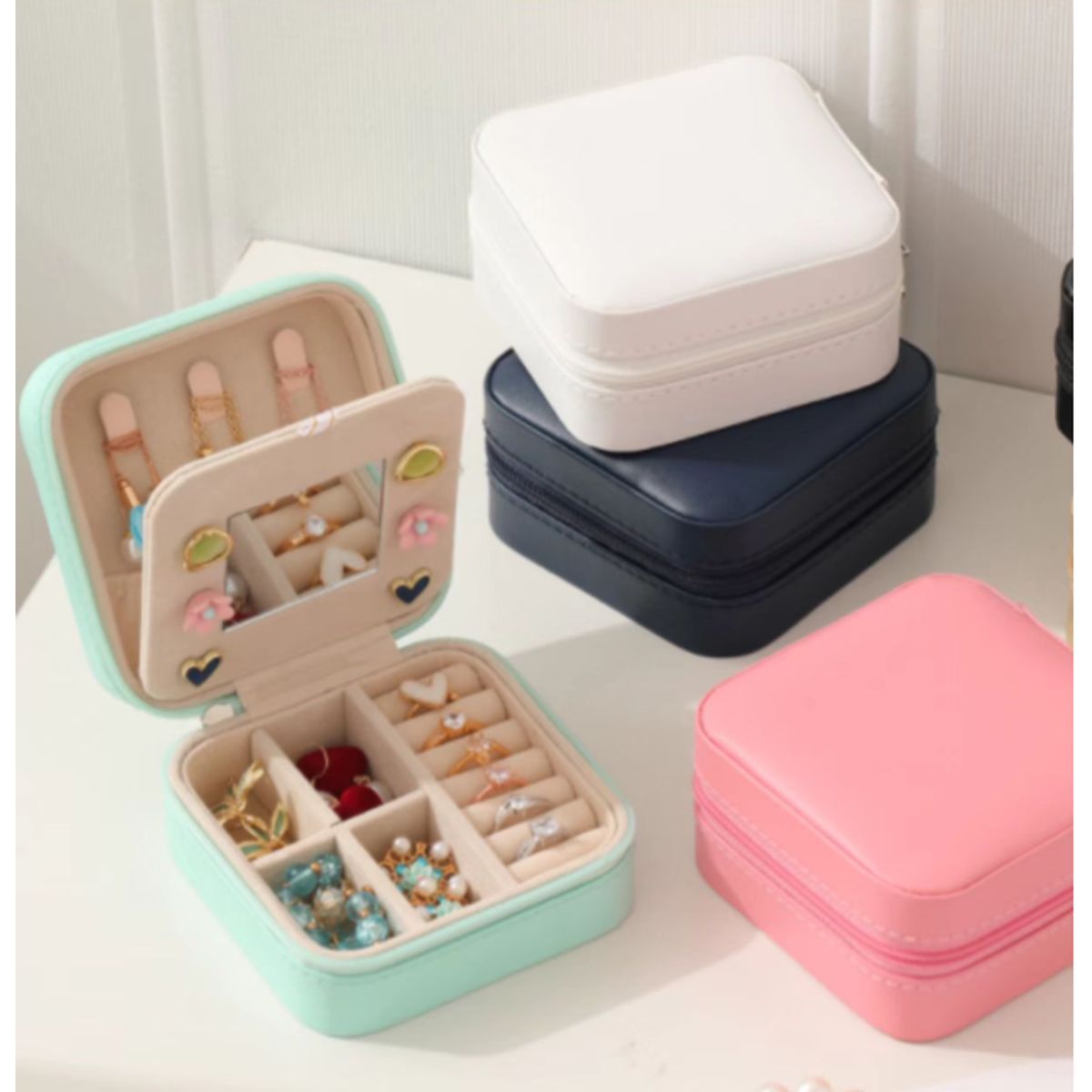 GENERICO - Joyero Para Collar Anillos Caja De Almacenamiento De Joyas Verde