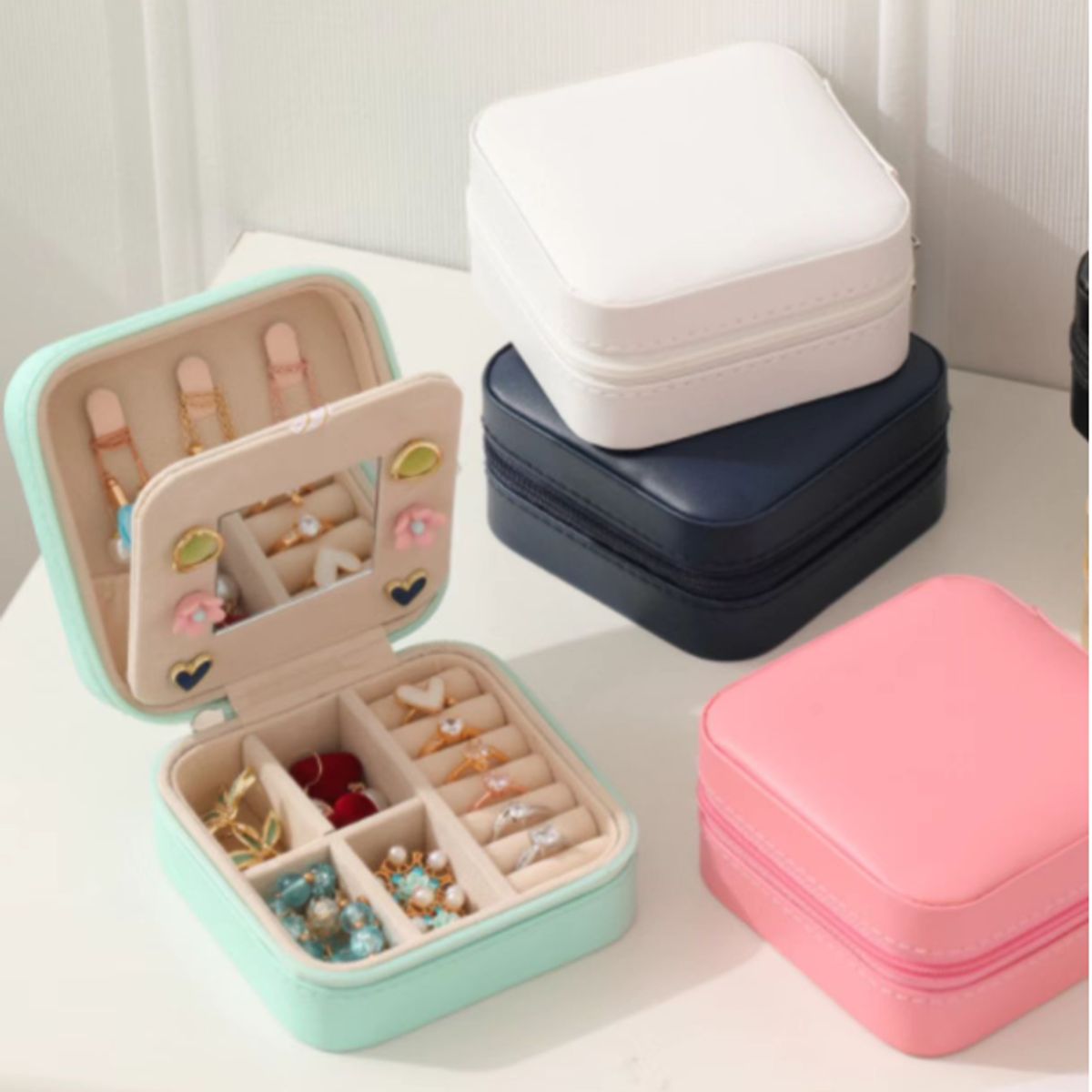 GENERICO - Joyero Para Collar Anillos Caja De Almacenamiento De Joyas Azul Marino