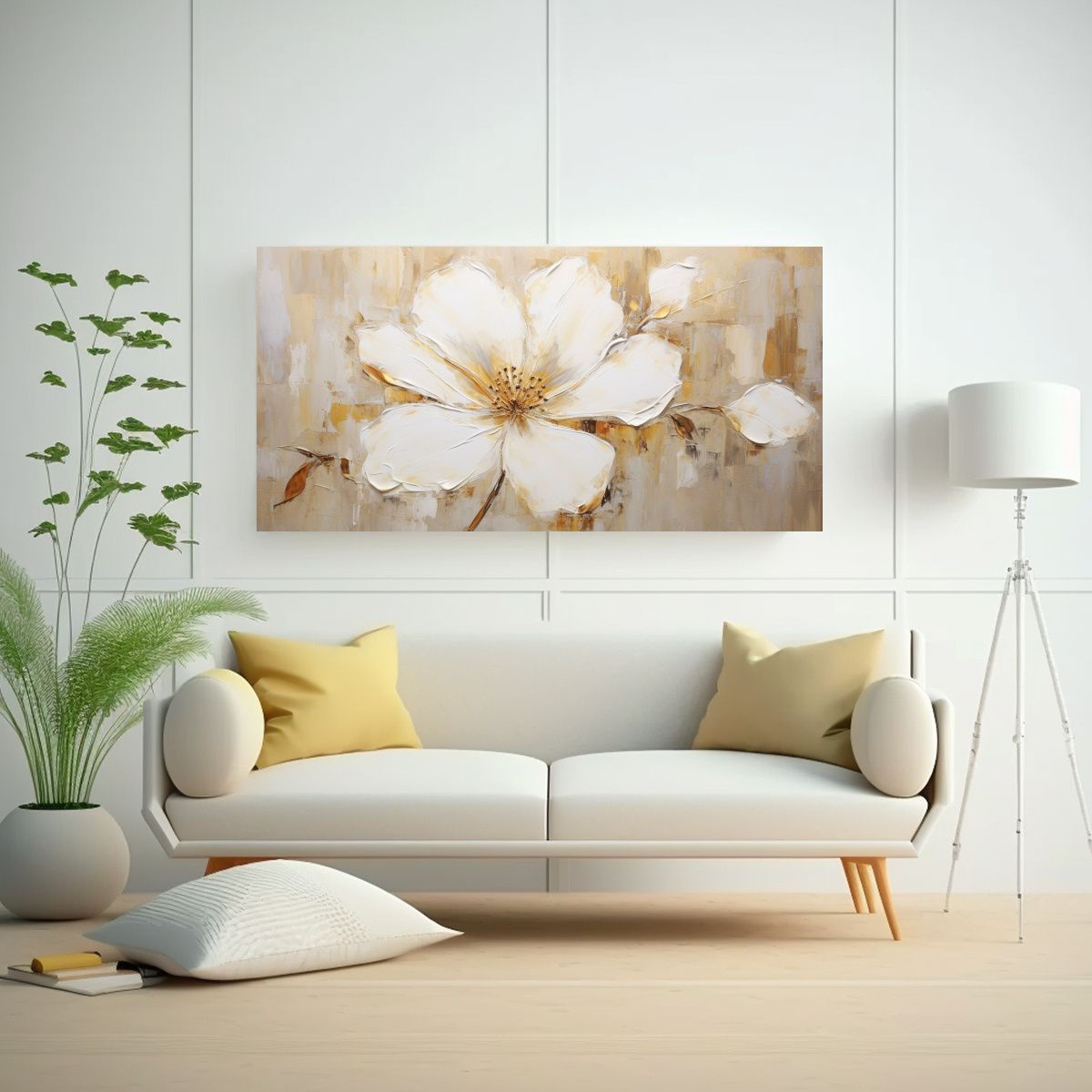 GENERICO - Arte Composición Exuberante En Blanco Pintura De 140x70 Cm