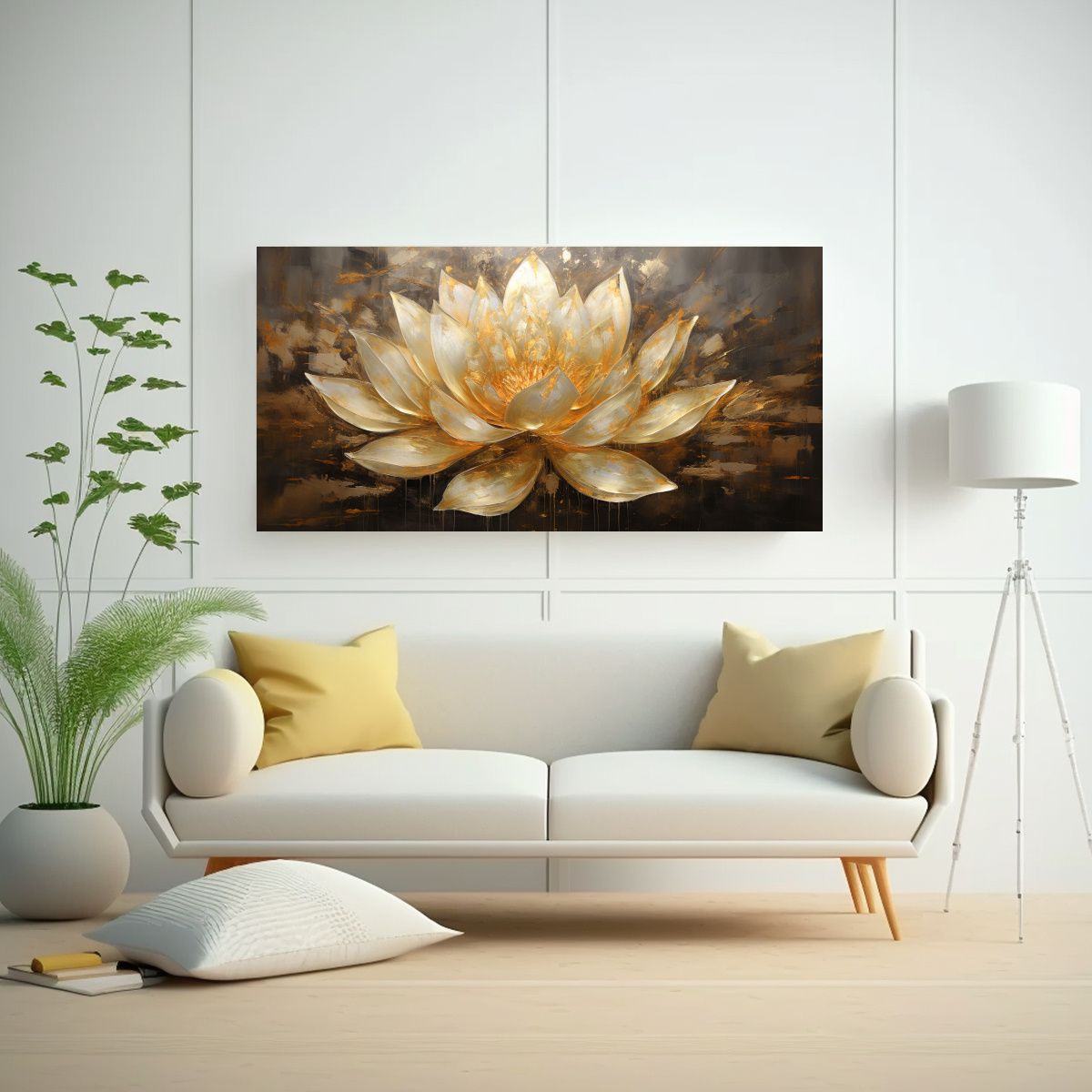 GENERICO - Pintura Lienzo Armonía Loto Dorado Estilo G 140x70 Cm