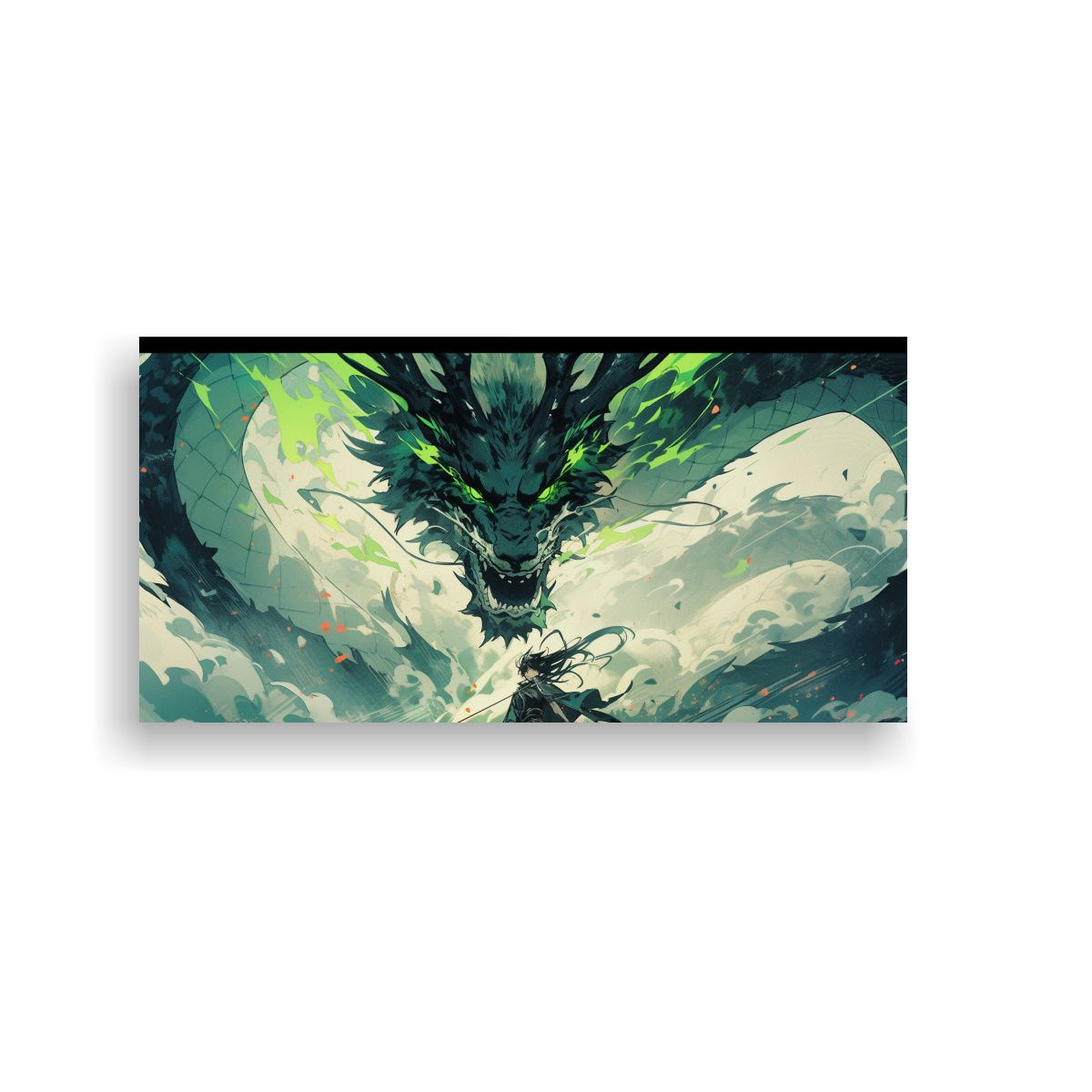 GENERICO - Pintura Decorativa De Dragón En Verde Y Negro 120x60 Cm