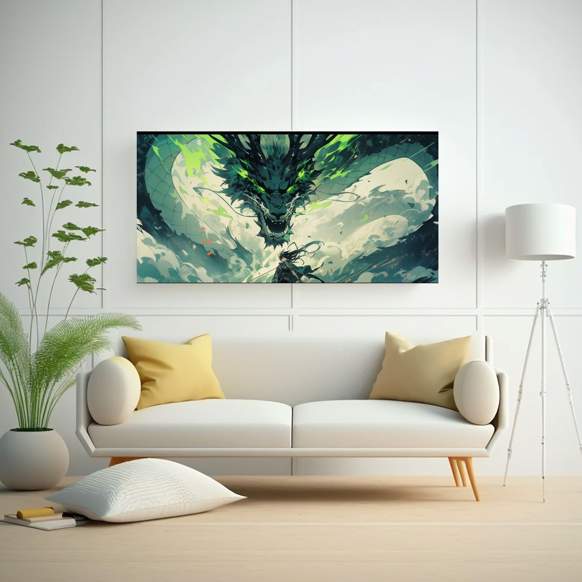 GENERICO - Pintura Decorativa De Dragón En Verde Y Negro 120x60 Cm