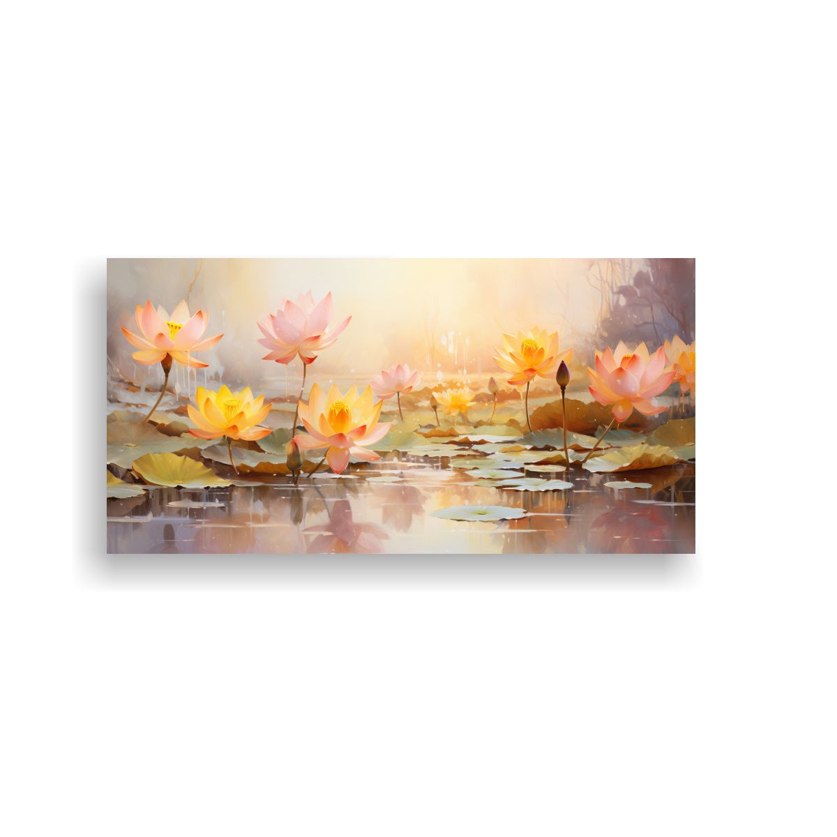GENERICO - Pintura Abstracta De Flores De Loto Amarillas Y 140x70 Cm.