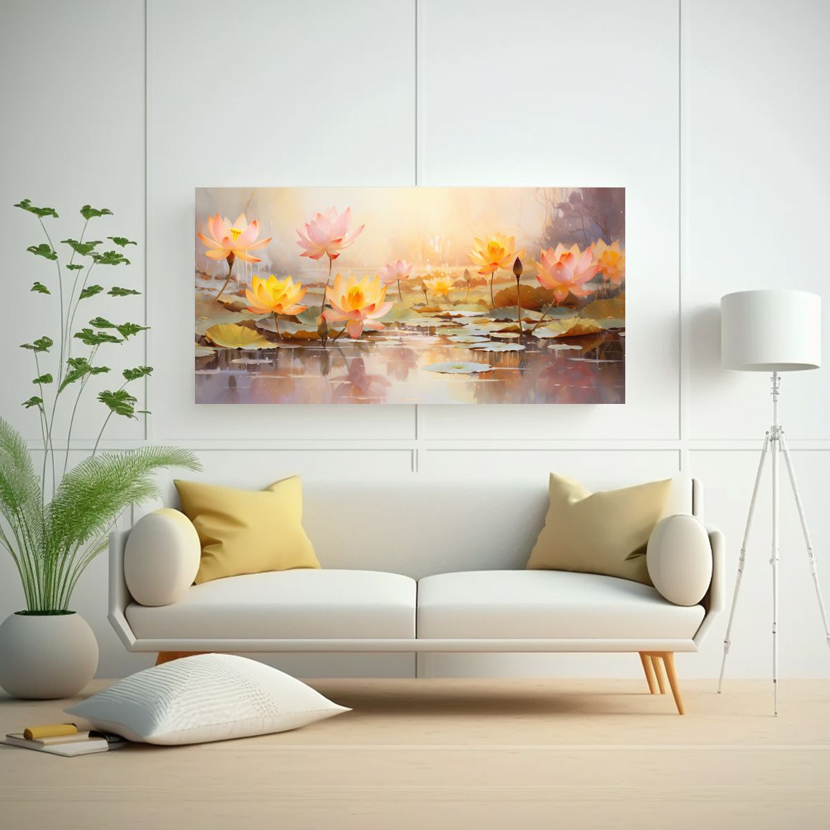 GENERICO - Pintura Abstracta De Flores De Loto Amarillas Y 140x70 Cm.