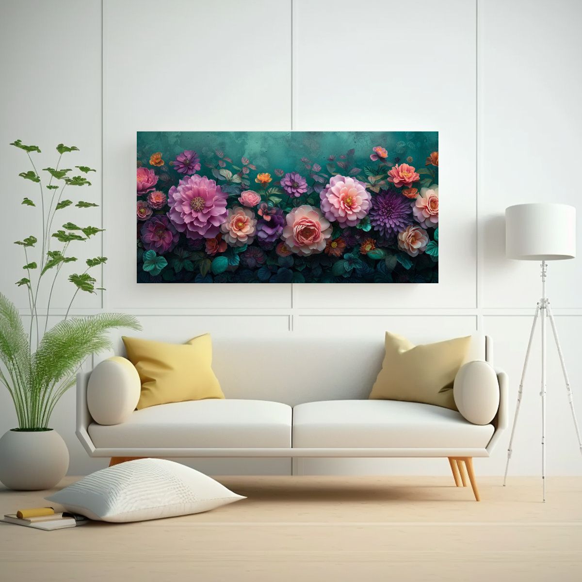 GENERICO - Pintura Abstracta De Flores Gigantes En Rosa Y 140x70 Cm.
